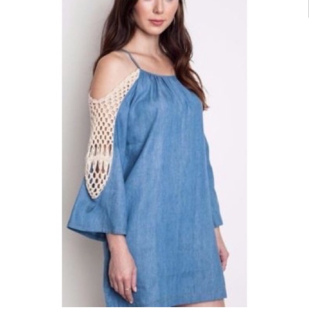 Cold shoulder chambray dress